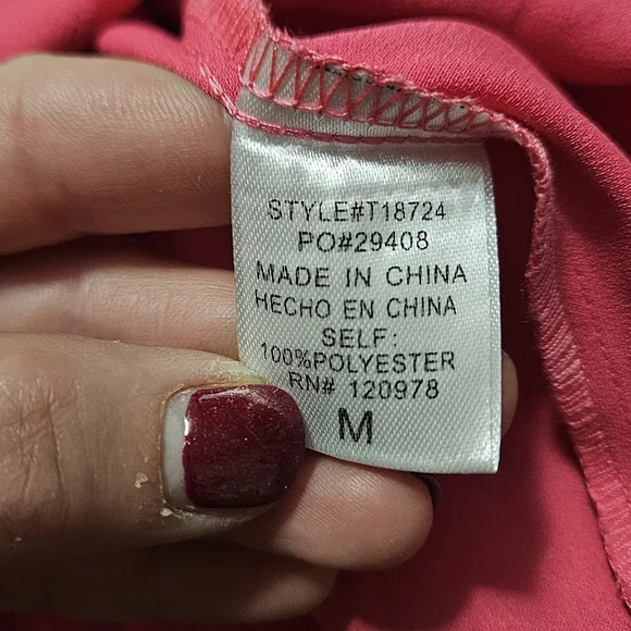 ENTRO Satin Long Sleeve Relaxed Fit Button Up Blouse In Hot Pink. Size Med NWT - Picture 7 of 16